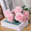 Dekorativa blommor 3 huvuden Peony Artificial Vintage Bouquet Fake Flower Wedding Bride Holding Home Table Centerpiece Decoration