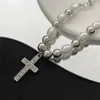 Charm Bracelets Korean Fashion Rhinestone Cross Pendant Bracelet For Women Imitation Pearl Adjustable Party Friendship Jewelry