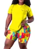 Kvinnors träningsdräkter Kvinnokläder Printad Kort ärmknappfickor T Shirt Tee Top High midje Shorts Pants Fashion Summer