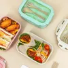 Servis uppsättningar Bento Box Bekväm fyrsidig snap två fack behållare med bordsartikel Lätt lunchkontor