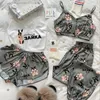 Женская пижама для женской пижамы для женщин с цветочным принтом Set Satin Selk Silk Summer Pijamas Шорты домашняя одежда Loungewear Drop 230601