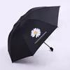 Handmatig opvouwbare kleine Daisy zwarte lijm UV-bescherming Clear Umbrella zonnebrandcrème UV drievoudige parasol
