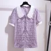 Tops New 2021 summer plus size tops for women large blouse loose casual short sleeve purple green button shirt 3XL 4XL 5XL 6XL 7XL