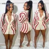 Women's Two Piece Pants ANJAMANOR Striped Knitted Sweater Cardigan and Shorts Set Women Clothing Fall 2023 Fashion Matching Sets D35 EG33 230602