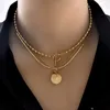 Ins Gold gefüllte elegante Porträt-Anhänger-Halskette, minimalistische dreilagige Edelstahl-Schlangenknochen-Choker-Halskette für Frauen