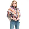 Scarves Loop Yarn Striped Plaid Polyester Long Fringed Hair For Women Jh47