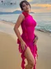 Основные повседневные платья сексуальные виды сквозь сетчатые рентабельные кисточки для сказочных женщин цветочные рукавы элегантное клубное платье летнее пляжное щель vestidos 230601