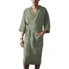 Ethnic Clothing S-3XL Spring Summer Muslim Fashion Men Loose Solid Color V-Neck Button Robes Jubba Thobes With Pocket Nightgowns Loungewears