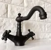 Bathroom Sink Faucets Black Oil Rubbed Brass Swivel Spout Double Cross Handles Kitchen Bar Vessel Basin Faucet Mixer Tap Anf346