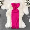 Casual Dresses Summer 2023 Girls Women's Strapless High Waist Cutout Slim Fit Knitted Wrapped Hip Dress