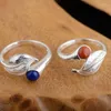 Pierścienie klastra FNJ 925 Pierścień srebrnego liścia dla kobiet biżuteria oryginalna czysta S925 Sterling Natural Lapis Lazuli Red Agate