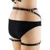 Körperschmuck Sexy Harajuku Leder Punk Goth Strumpfgürtel Beinring mit 2 Hosenträgern und abnehmbarem O-Ring-Harness Rave-Outfit