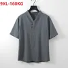 メンズTシャツ夏のメンTシャツ半袖ホームウェアリネンコットンビンテージチャイニーズスタイル大規模7xl 8xl 9xl Vネックティーボタントップ