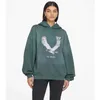 Damen Designer-Kapuzenpullover, verwaschen, grün, Spray Fried Eagle Print, Fleece, getragen, Kapuzenpullover, Pullover-Sweatshirts