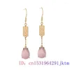 Kolczyki Dangle Pink Jade Water Drop Charms Natural 925 Srebrna biżuteria Vintage Amutety szlachetne moda