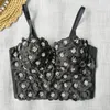 Women's Tanks Cupnaya Flowers Rhinestones Women Sexy Crop Top Bustier Corset Short Camisole Bralette Push Up Padded Vest Pink Black Red