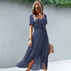 Casual Jurken Polka Dot Rok Korte voorkant 2023 Lange achterkant Midi Klassieke zomerjurk Elegant