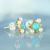 Stud Earrings S925 Silver Gold Plated Turquoise Pearl Round Hoop Women's Exaggerated