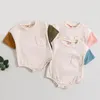 Tench Coats Infant Boys Girls Short Sleeve Patchwork Colour Romper Born Bodysuits With Pocket