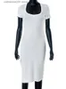 Abiti da festa Maniche corte Abito midi Donna Elegante Festa di compleanno Lavorato a maglia aderente Abiti dal design aderente 2023 Estate Streetwear Bianco Nero T230602