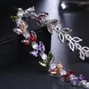 Bangle Honghong Colorful Leaf-Shaped Fashion Bracelet 3A Zircon Feminine Temperament Beautiful Bride Wedding Gift Boutique Jewelry