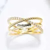 Band Rings Huitan Fancy Cross Design Women Rings for Wedding Party Gold Color Fashion Versatile Female Accessories Cubic Zirconia Jewelry J230602