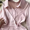 Casual Dresses Foamlina Shirt Dress Women mode Summer Solid Lapel Collar Three Quarter Sleeve Buttons Slim Fit Kne Length Oregelbundet