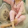 섹시한 잠옷 여성 실크 파자마 세트 2 조각 잠자기 홈 홈 홈 러브 소매 바지 홈 옷을위한 밤 착용 J230601