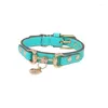 Dog Collars Handmade Customize Collar Leash Set Pet Accessories Stylish Color Aqua Green Cowhide Real Calfskin Cow Leather Drop