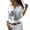 Blusas Femininas Caimento Solto Camisa Feminina Botão Primavera Cardigan Decote em V Top Aquarela Flor Impressão 3D XS-5XL Casual Trabalho em Casa