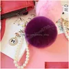 Porte-clés Mode Perle Chaîne Cristal Arc Pompon Porte-clés Voiture Femmes Sac À Main Anneau Fluffy Puff Ball Porte-clés Bijoux Drop Delivery Dhewz