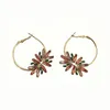 Hoop Earrings Gorgeous Gold Color Plating Orange Red Stone Decorated Statemenet Floral For Women Girl Casual Party Annivsersary