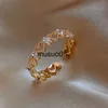 Anillos de banda de lujo de color oro perla anillos de circón para mujer simple corazón hueco cruz apertura anillo conjunto banquete de boda joyería elegante regalos J230602