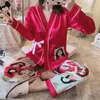 Сексуальная пижама пижама, набор женского ренас -шелк Silk Satin Sain Осень Осень Японский кружев, милый кимоно летний домашний костюм Kawaii Pajamas Women J230601