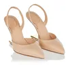 Women sandal sheepskin leather slingback pumps women wedge high heels first Metallic-Heel Slide Sandals gold heeled and strap pump wedding party dress