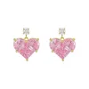 Stud Fashion Pink Love Heart Crystal Earrings for Women Diamond Earring Wedding Engagement Birthday Party Gift Jewelry