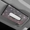 Nuova scatola di fazzoletti per auto con visiera parasole con diamante Bling con supporto per borsa appesa in tessuto per tovaglioli auto in pelle di cristallo per accessori per auto