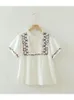 Kadın bluzları lamtrip benzersiz retro nakış fırfırlı yakalı pileli kıvrımlar kısa kollu pamuklu gömlek üst kadın mori stil