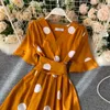 Basic Casual Jurken YuooMuoo Chique Mode Polka Dot Print Vrouwen Jurk Zomer Elegant Vintage Bandage Slanke Taille Grote Schommel Lang Feest 230601