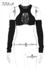 女性のTシャツfsda oネックカットアウトブラッククロップトップ女性2023長袖セクシーY2Kバックレスサマーファッションティーパーティークラブウェア