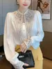 Blouses pour femmes Broderie Chemise blanche Femmes Tops Blouse Haut de gamme Luxe Designer Vêtements à manches longues Bureau Lady Veste Mode coréenne