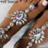 Nya grönt guld silver kvinnor sommar bohemia diamant sandaler strand lysande strass t-rem thong flip flop crystal skor l230518