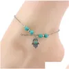 Tobilleras 6 Estilos Bohemio Turquesa Mujeres Beach Foot Chains Cross Tree Turtles Conch Fatimas Mano Tobillera Para Damas Joyería de Moda Dhkxn