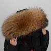 Eşarplar Büyük Boyut Doğal Gerçek Rakun Kürk Yaka Kadınlar için Ceket Kapşonlu Sıcak Kış Lüks Şal Sarmaları Kadın