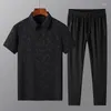 Herrspårar för män Ice Silk Tracksuit Summer Printed Set Snabbtorkning Polo Shirt Casual Pants Two Piece Set Men Sportwear Man Suit