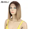 Cheveux dentelle perruque 10 pouces 1B couleur courte droite perruques pour les femmes noires perruques synthétiques cheveux dentelle avant blonde perruque 230524