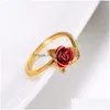 Anelli a fascia Red Rose Garden Flower Leaves Anello aperto Ridimensionabile Dito regolabile per le donne Regalo di San Valentino Gioielli Drop Delivery Dhh9I