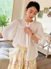 Kvinnors blusar Boho Inspired Office Ladies Shirts French Style Button Pintuck Detaljer Elegant för kvinnor Summer Blus Shirt Cotton