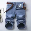 Летняя новая джинсовая джинсовая джинсовая ткань синяя черная свободная растяжка для повседневных джинсов мужская одежда P230602