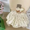 Kläder sätter caofeimao baby bodysuits blommor flickor spädbarn linne andningsbara kläder bekvämt enkelt 230601